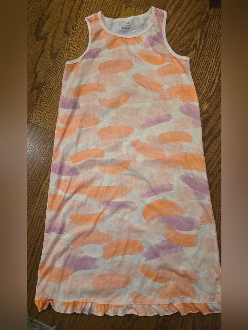 Carter's Girls' Cream Nightgown with Orange & Purple Brush Print 12-14